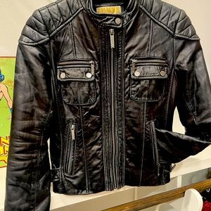 MICHAEL KORS Black Genuine Leather Jacket size Small